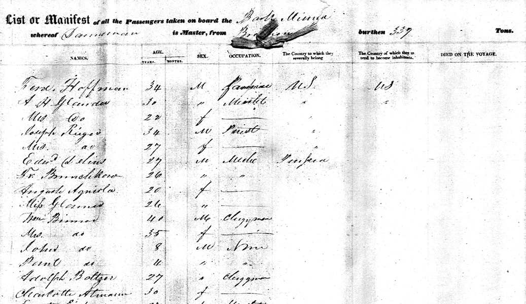 1845 Ship Manifest - Minna